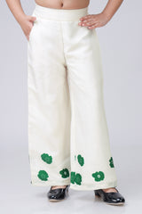 Flared Green Floral Trousers For Girls