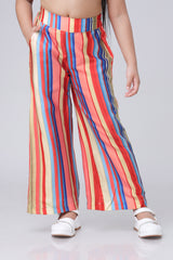 Trendy Multi Color Stripes Flared Trousers For Girls