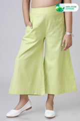 Pale Green Plain Cotton Trouser For Girls