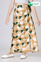 Girls Geometric Long Cotton Slit Skirt