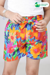 Colorful Floral Tie-Up Waist Shorts For Girls