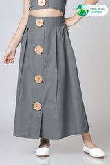 Girls Classic Midi Big Button Cotton Skirt