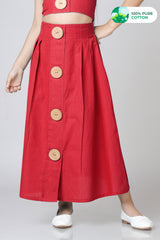 Girls Classic Midi Big Button Cotton Skirt