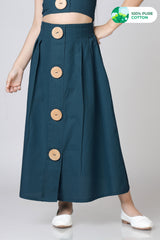 Girls Classic Midi Big Button Cotton Skirt