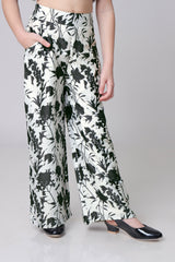 Black Floral Flared Trousers For Girls