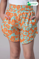 Abstract Floral Loose Fit Cotton Shorts For Girls