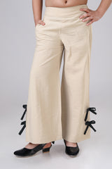 Cream Plain Straight Fit Pure Cotton Bottom For Girls