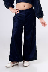 Girls  Essential Solid Navy Blue Velvet Trouser