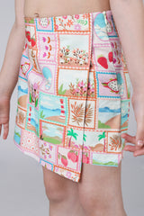 Candy Patchwork Printed Girls Skort- Soft Aesthetic Drop