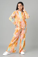 Tye Dye Pleated Co-ord Set For Girls