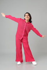 Exclusive Hot Pink Pleated Co-Ord Set For Girls