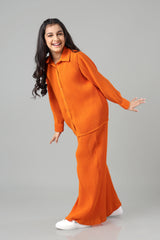Exclusive Apricot Pleated Co-Ord Set For Girls