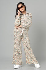 Seamless Floral Pleated Shirt Co-Ord Set For Girls