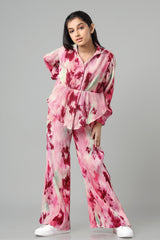 Tye Dye Pleated Co-ord Set For Girls