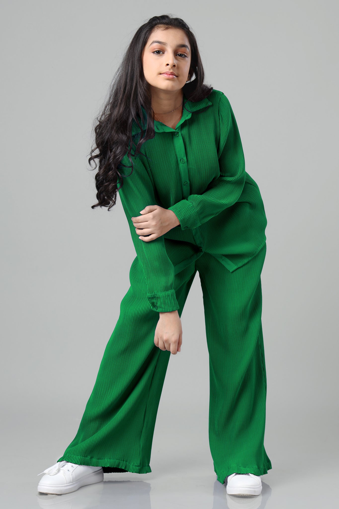 Exclusive Emerald Pleated Co-Ord Set For Girls