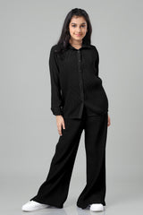 Exclusive Black Pleated Co-Ord Set For Girls