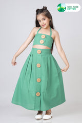 Girls Classic Big Button Cotton Skirt And Top Set