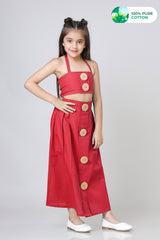 Girls Classic Big Button Cotton Skirt And Top Set