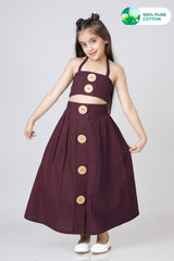 Girls Classic Big Button Cotton Skirt And Top Set