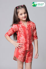 Girls Traditional Floral Cotton Shirt And Short Co-Ord Set