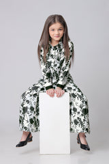 Black Floral Shirt And Pant Co-Ord Set For Girls