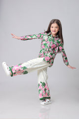 Vintage Floral Shirt And Pant Co-Ord Set For Girls