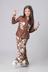 Placement Floral Shirt And Pant Co-Ord Set For Girls