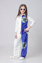 Placement Royal Floral Shirt And Pant Co-Ord Set For Girls