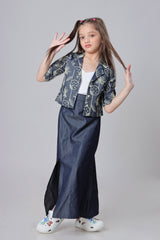 Placement Royal Floral Shirt And Pant Co-Ord Set For Girls