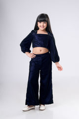 Square Neck Velvet Co-Ord Set For Girls