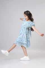Floral Print Fit And Flare Dress For Girls