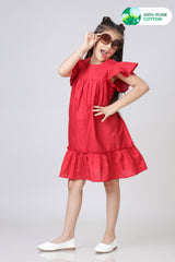Girls Butterfly Sleeve Contrast Ruffle Hem Dress