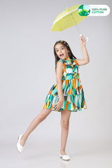 Abstract Multi Color Fit And Flair A-Line Dress