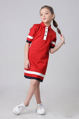 Exclusive Red Polo Midi Dress For Girls
