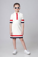 Exclusive White Polo Midi Dress For Girls