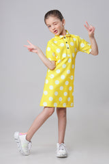 Smart Polka Dots Printed Polo Dress For Girls
