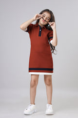 Exclusive Burnt Orange Polo Midi Dress For Girls