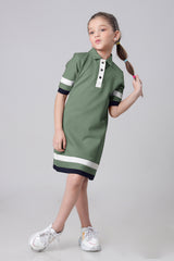 Exclusive Winter Green Polo Midi Dress For Girls