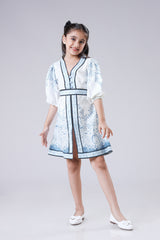Retro Style Ethnic Motifs A-Line Midi Girls Dress