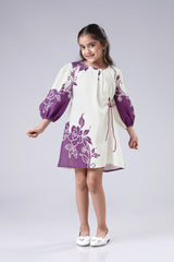 White And Violet Bloom Burst Authentic Girls Dress
