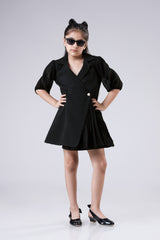 Wrap Me Right - Half Pleated, Fully Fierce Black Dress For Girls