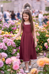 Classic Maroon Cotton Girls Dress - Clean Fit, Flowy Silhouette, Timeless Style