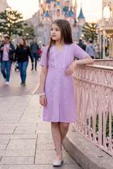 Pastel Lavender Midi Cotton Girls Dress - Feminine Fit, Soft Feel, Smart Casual Style