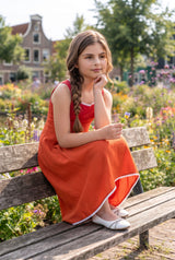 Classic Orange Cotton Girls Dress - Clean Fit, Flowy Silhouette, Timeless Style