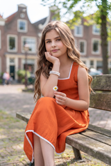 Classic Orange Cotton Girls Dress - Clean Fit, Flowy Silhouette, Timeless Style