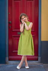 Everyday Lime Green A-Line Cotton Girls Dress - Lightweight, Chic And Versatile
