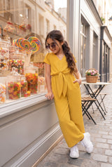 Mustard Waist Tie Up Jumpsuit For Girls