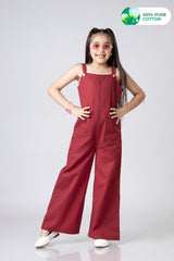 Classic Font Pocket Cotton Dungaree For Girls