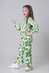 Exclusive Floral V Neck Ruffle Waist Full Sleeve Jumpsuit For Girls