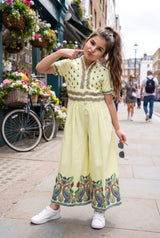 Vintage Paisley Front Buttoned V Neck Wide Leg Jumpsuit For Girls